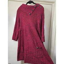 Button-Shoulder Knit Swing Dress in Maroon