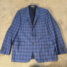 Hickey Freeman Blue Plaid Wool 2 Button Blazer Sport Coat Made In USA Men’s 42L
