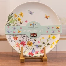 Harvest Green Studio Bamboo Fiber Plates Set 4PK Floral Butterfly British