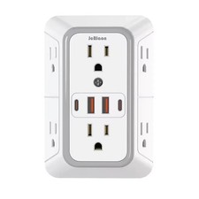 6 Outlet Surge Protector Wall Adapter with USB Charger Ports Multi Plug Extender