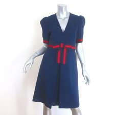 Gucci Web Bow Puff Sleeve Dress Royal Blue Stretch Jersey Size Extra Large NEW