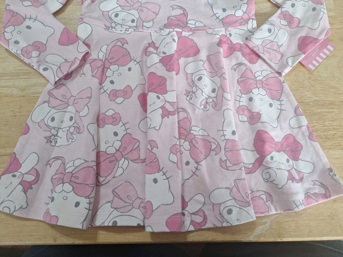 New Girl's Size 2t Hello Kitty Long Sleeve Dress, Pink By Sanrio