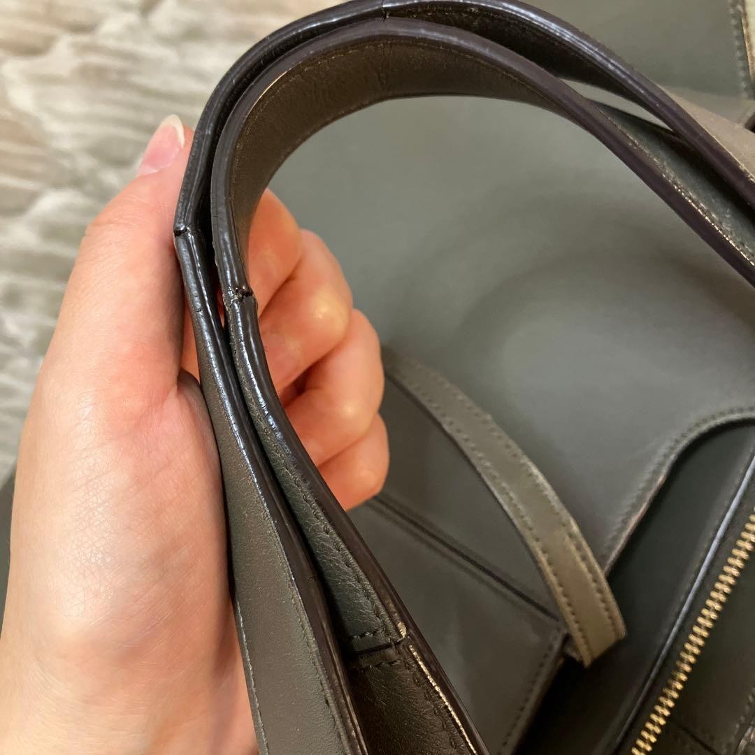 Auth CELINE Phoebe Philo Tri-Fold Medium Leather Shoulder Bag Tote Stone Gray image 9