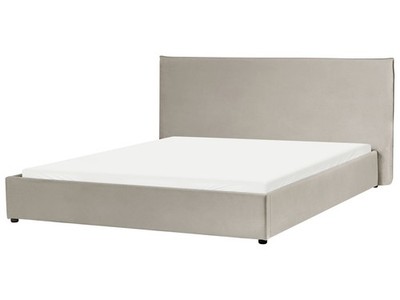 Polsterbett Samtstoff beige / taupe 180 x 200 cm mit hohem Kopfteil Lavaur