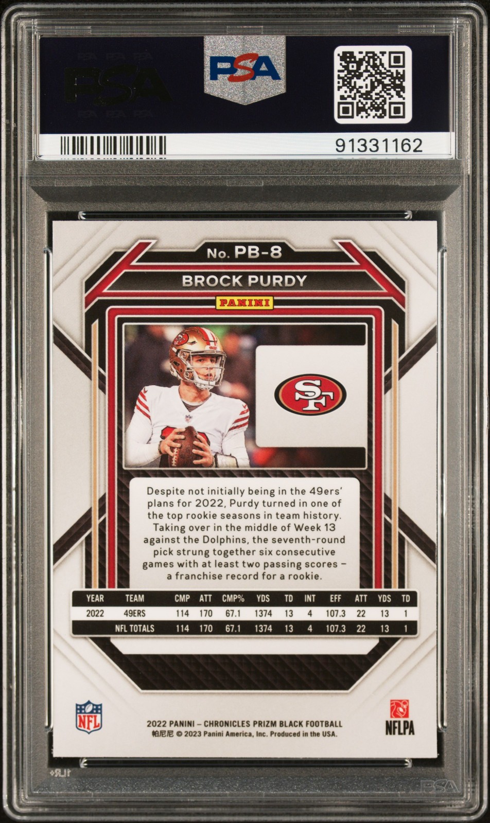Brock Purdy 2022 Panini Chronicles Prizm Black #PB-8 PSA 9 view 2