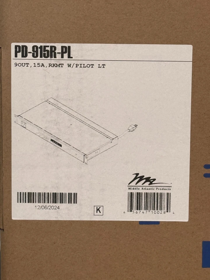 Middle Atlantic 9-Outlet PDU Rackmount 1U Power Strip 120V/15A # PD-915R-PL - Image 2 of 4