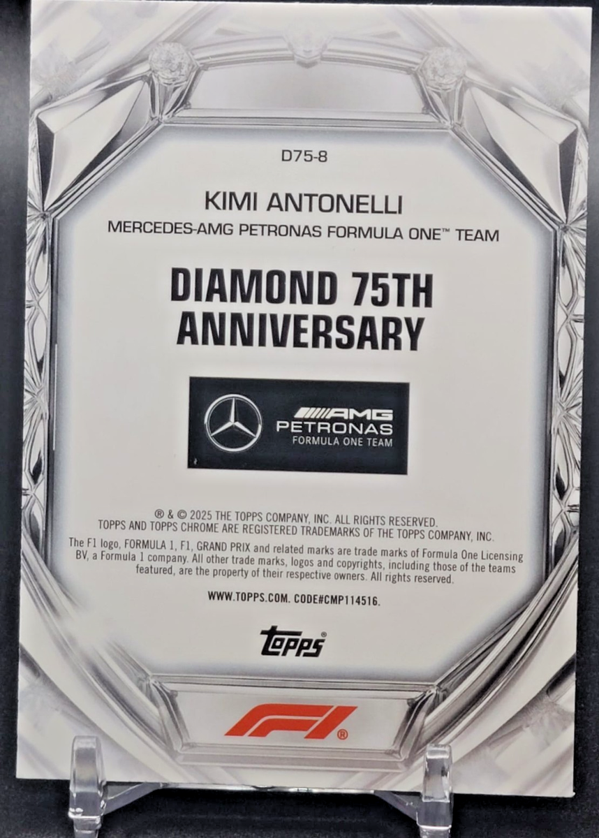 2025 Topps Chrome F1 Kimi Antonelli RC Diamond 75th Anniversary