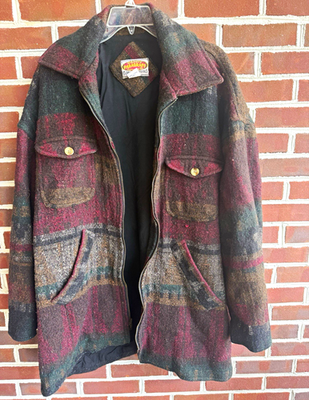 #ad #ad Vintage 80s 90s Aztec Wool Blend Lined Chore Jacket w Pockets Zip Button XL $70.00