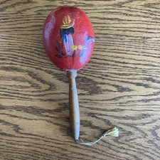 Red Maraca with MEXICO written on It-music Hand Painted With Handle Gourd