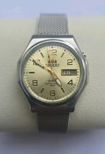 Orient Automatic Day-Date Arabo/Inglese Champagne Maglia Acciaio 50m Rara Bilingue