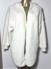 M & S CARDI DRESSING GOWN OPEN FRONT HOODED TEDDY BORG SIZE M (12-14) IVORY