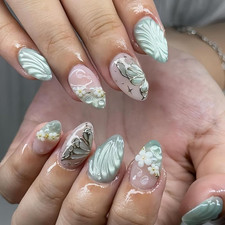 Gold French Tip Press on Nails Medium Almond, 3D Line Star French Tip Sticke on