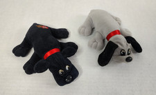 2 Vintage Tonka 1986 Pound Puppies Plush 8" One Black One Gray Red Collars