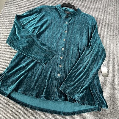 Ali Miles Shirt Top Blouse Womens 2X Green Long Sleeve Button Up Casual New