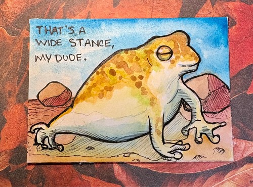 Sand Frog Wide Stance My Dude Original Watercolor ACEO Art Card by KayshaLacyArt