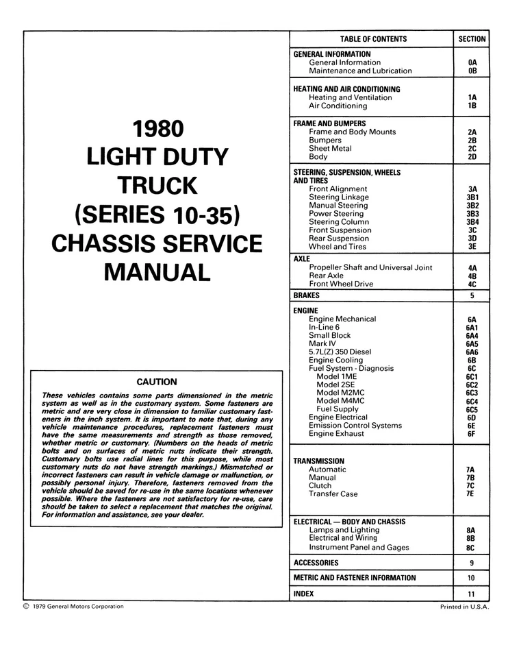 1980 年雪佛兰轻型卡车维修手册 — 第 2/4 张图片
