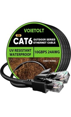 300ft Cat 6 Direct Burial Ethernet Cable - UV & Water-Resistant for Outdoor Use