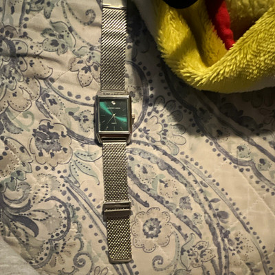 Geoffrey Beene Quartz Dress Watch Green Dial Silver Mesh Band Rectangle