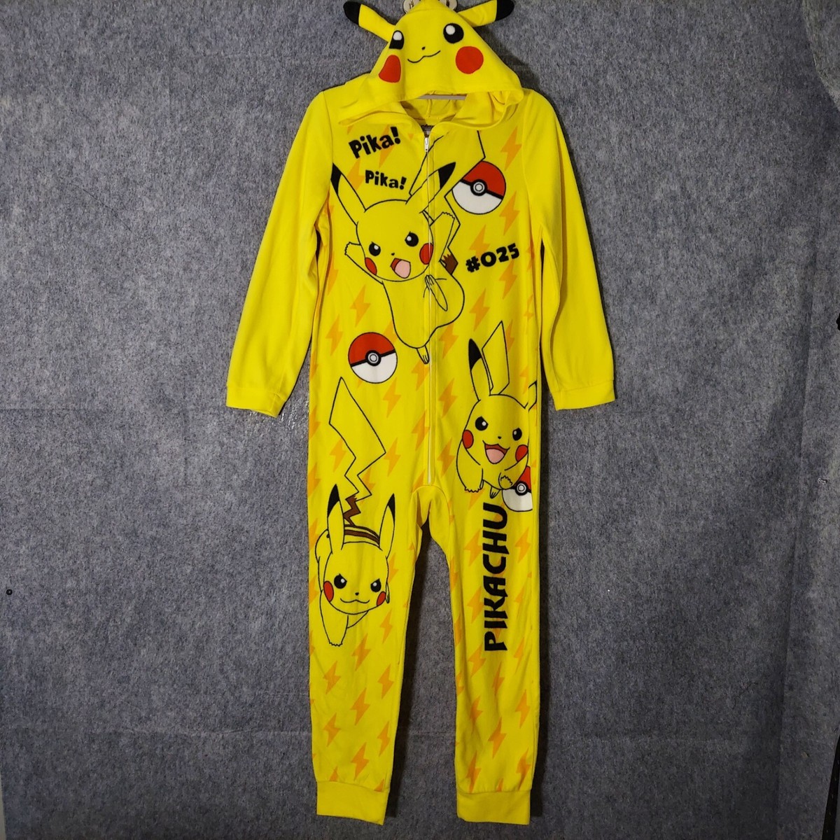 Pokémon Pikachu One Piece Pajama Kid L Fleece Mask Hood Zip Jumpsuit Costume