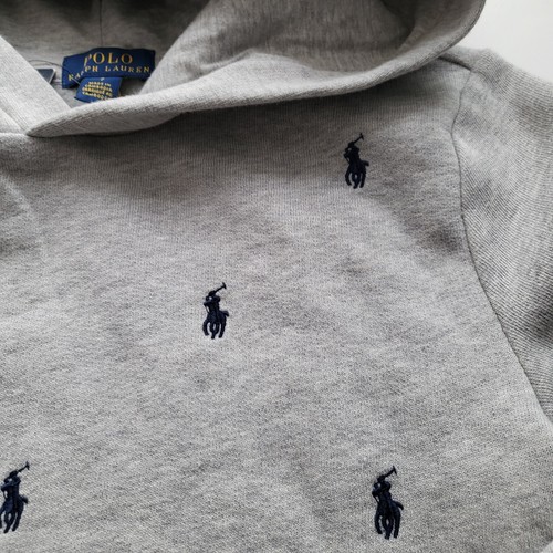 Polo Ralph Lauren Fleece Hoodie Pullover All-over Logo Boys Size 7 Gray - Picture 3 of 5