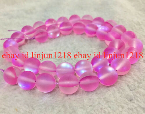Natural 6/8/10/12mm Pink Gleamy Rainbow Moonstone Round Gems Loose Beads 15'' - 第 1/16 張圖片