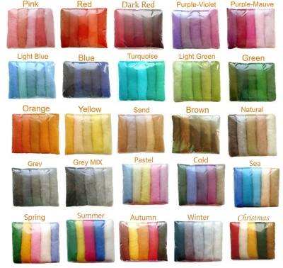 Carded Roving Wool for Needle dry wet Felting DIY Min 5 Colours Shades Pack 50g