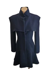 ALEXANDER McQUEEN Blue Virgin Wool Flare Coat with Hidden Button Closure - 38
