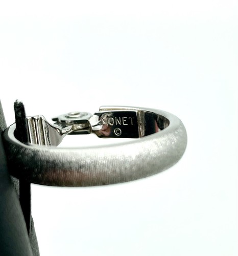 Vintage Avon Signed Silver Tone Hoop Earrings - Clip On - Textured - Picture 3 of 5