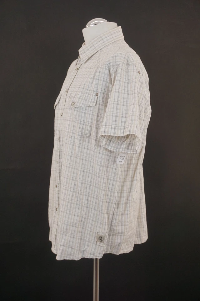 Camel Casual Shirt XL White Gray Striped Short Sleeve Kent Collar Cotton B435 - Image 3 of 4