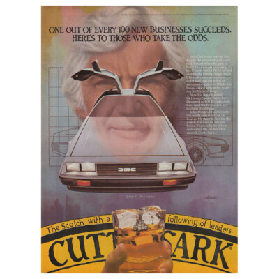 1982 Cutty Sark: John DeLorean Vintage Print Ad
