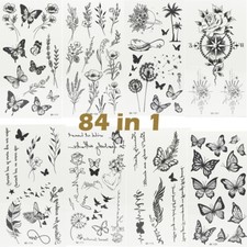 84 in 1 Temporary Tattoo Waterproof Instant Daily Tattoo Set with Butterflies