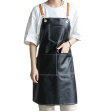 Men Women Leather Waterproof Apron with Pockets for Barber Butcher Cooking