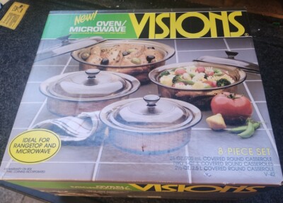 Corning Visions 8 Piece Set Nib 24 oz 2-1qt -2.5qt Model V42