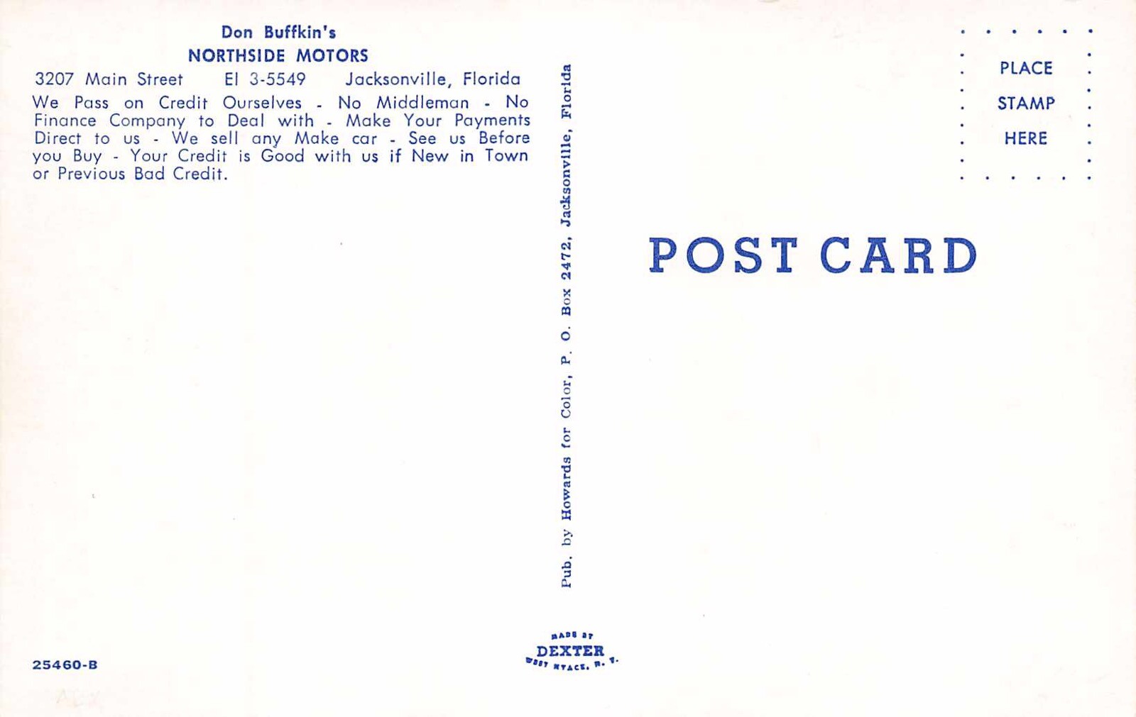 FL 1950’s FLORIDA Northside Motors Auto Dealer Jacksonville, FLA