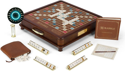 Scrabble Luxury Edition with Rotating Wooden Game Board 100 faux ivory SCRABBLE