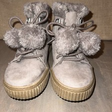 Gap Girls Taupe Suede Faux Fur Pom Pom Boots Shoes Sz US 12 EUR 29 Winter