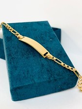 18k Gold Filled Figaro Link Childrens ID Bracelet Engraving,Pulsera Esclava Bebe