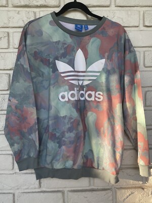 Adidas Originals Pastel Camo Trefoil Crewneck Sweatshirt Green L/S Women S 