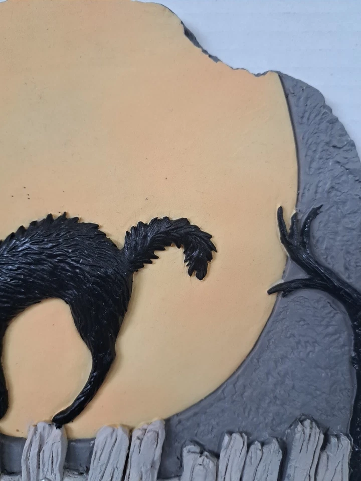 Colgador de letrero de puerta redondo de Halloween de cerámica de 12" decoración de pared gato negro Foto 4 de 4