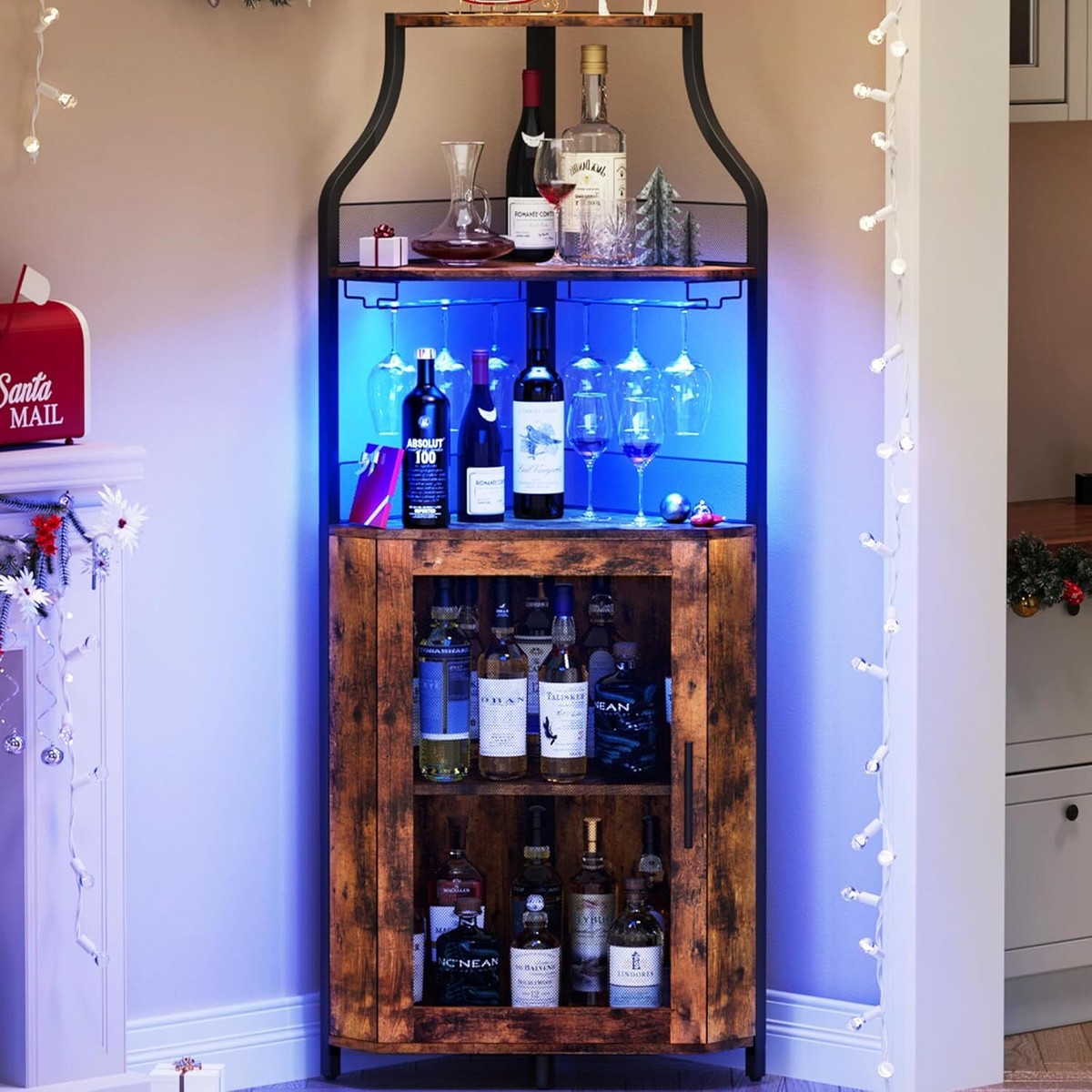 Corner Bar Cabinet 5-Tiers Industrial Wine Liquor Cabinet Corner Bar Cabinet 5-Tiers Industrial Wine Liquor Cabinet