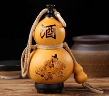 8" Chinese Natural Wine Gourd Outdoor Portable Water Calabash Engraved Bottle 00