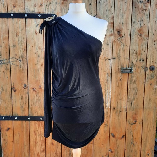 ELISABETTA FRANCHI Vestito monospalla grigio Tg 44 Mini abito tubino con  piume | eBay