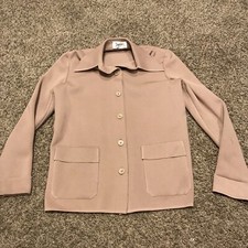 VINTAGE 70s DALTON Polyester CARDIGAN Beige Hong Kong Size 12 A33