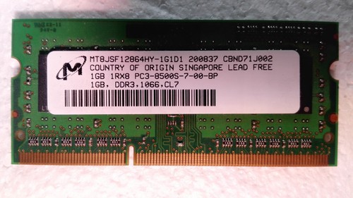 MICRON 1GB SO-DIMM DDR3 1066MHz, PC3-8500S, RAM 204-PIN, Memory Modul