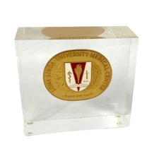 Loma Linda Medical Center Goldtone Jostens Medallion Encased Acrylic Block