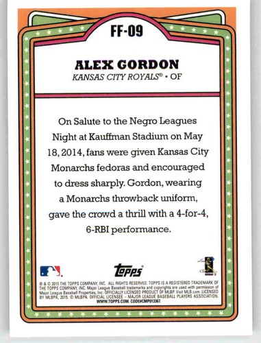 2015 Opening Day Franchise Flashbacks Alex Gordon Insert MLB PWE Royals #9 - Picture 2 of 2