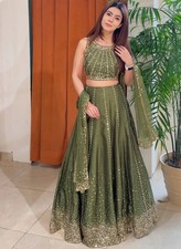 Heavy Thai Silk Lehenga Choli with Sequins Work  Wedding Party Wear  Net Dupat