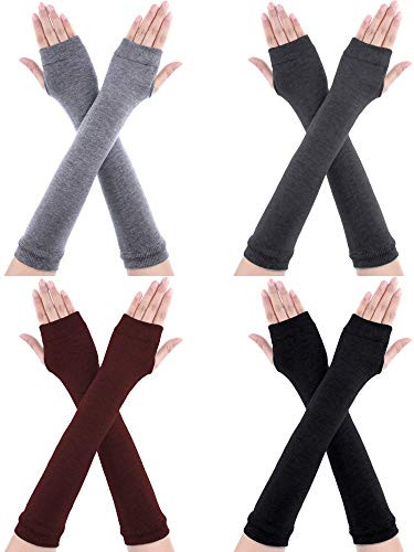 4 Pairs Long Fingerless Gloves Warmer Thumbhole Elbow Length Gloves for Women - Bild 1 von 7