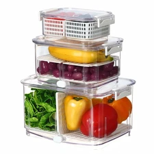Duo Fresh Produce Saver for Fridge, Fruit Vegetable Container with Vent & Dra...