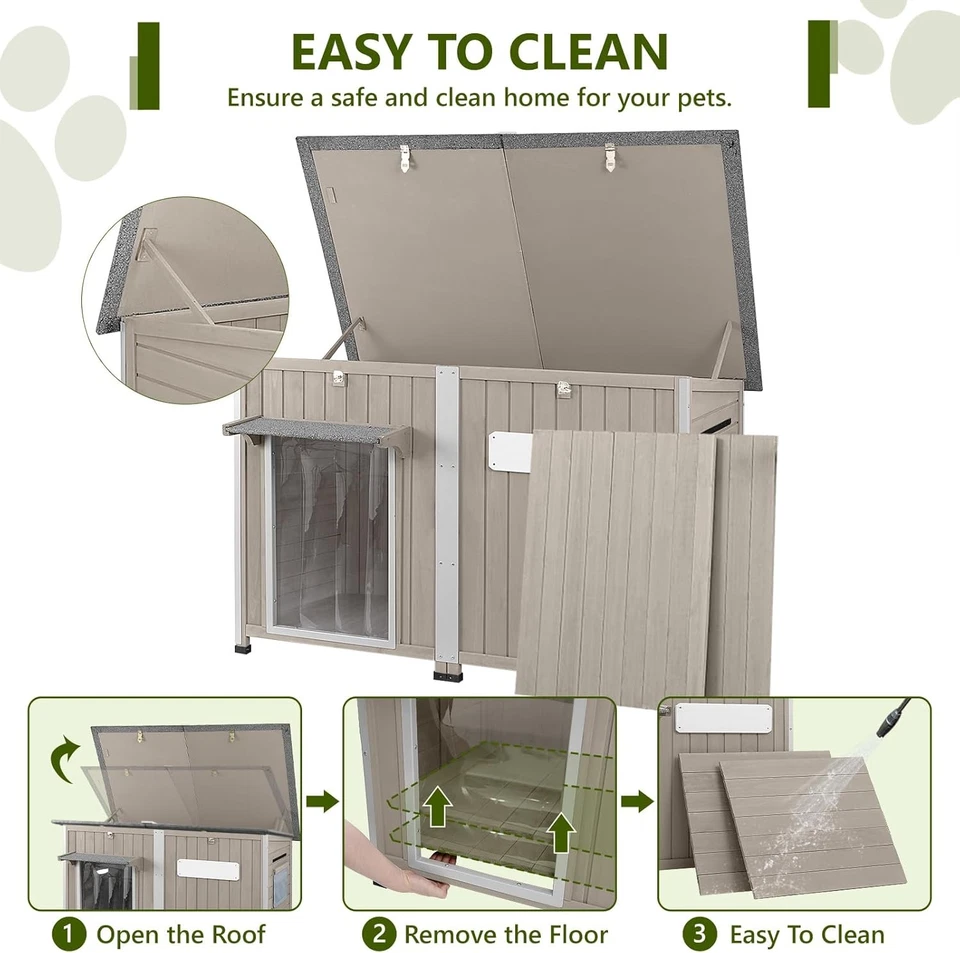 PETSCOSSET 55"L Large Dog House for Outdoor with Adjustable Vent Window, Gray - Image 4 of 4